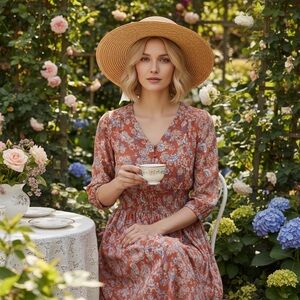 PTP 17 Button Down Maxi Dress Size M Boho Floral Romantic Prairie Cottagecore